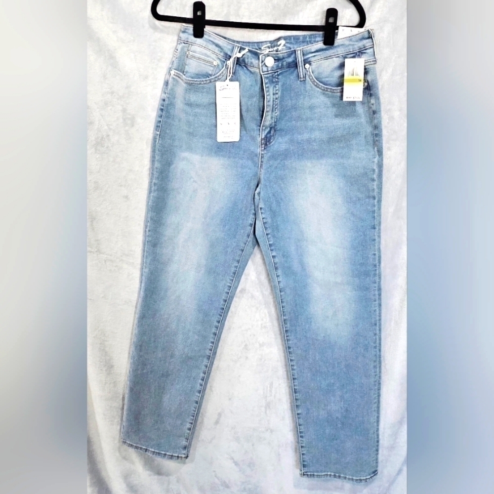 Seven7 High Rise Vintage Straight Distressed Jeans Size 14 New With Tags